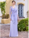 Sonia Pena lilac silk satin formal mermaid dress with sleeves