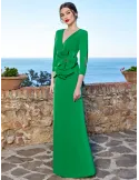 Sonia Pena green long mermaid dress with big flower brooch