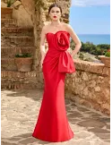 Sonia Pena red long tail mermaid gown dress with rose