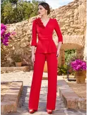 Sonia Pena 1250070 | Completo rosso brillante pantaloni e blusa