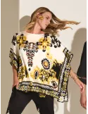 Piero Moretti Plus size Black white yellow all silk tunic caftan shirt