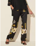 Piero Moretti all silk black and yellow palazzo trousers