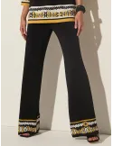 Piero Moretti black palazzo trousers with yellow border