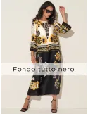 Piero Moretti Plus size | Black yellow printed silk tunic midi dress