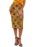 Golden and black sunflower sequins midi hugging skirt