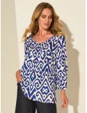 Piero Moretti Plus size White and royal blue v-neck long blouse