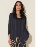 Piero Moretti blue silk satin devorè shirt and top twinset plus size