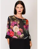 Mercuriali Black silk floral printed blouse shirt embroideries