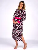 Evassè Black white and fuchsia midi polo open dress