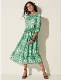 Piero Moretti Green and pink midi dress with gathered skirt