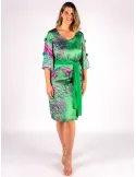 Evassè Green and fuchsia silk printed tunic dress