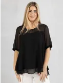 Piero Moretti Schwarze Bluse aus doppellagigem Chiffon