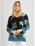 Piero Moretti 2025 | Plus size black and blue floral two pieces twinset