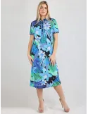 Piero Moretti blue and green floral sheath polo neck dress