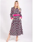 Evassè Black white and fuchsia midi polo open dress