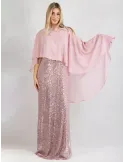 Plus size Dazzling Pink long sequin dress with a silk poncho by Evassè