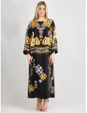 Piero Moretti Black yellow printed all silk tunic midi dress