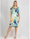 Gauguin-patterned viscose satin tunic dress | Plus size available