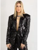 Casting Plain black sequins bodycon blazer jacket