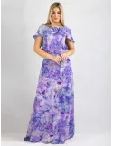 Casting lilac purple floral silk large formal dress