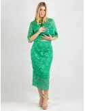 Casting green lace blouse and midi skirt two pieces set