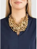 Golden rhinestones handmade multi-strand chain necklace