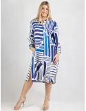 Zanetti White and royal blue batik silk tunic open dress