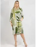 Zanetti Italy | White and green natural silk tunic open summer dress