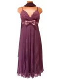 Gorgeous plunge V neck chiffon satin plissè purple dress with lace