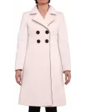 Cappotto cashmere bianco doppio petto profili pelle nera | tg 46 | 50%