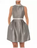 Sonia Peña lurex silver formal skater dress buy online 50% off