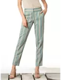 Pantaloni capri shantung a righe oro e verde acqua Paz Torras