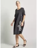 Buy Italian Piero Moretti clothing black linen midi dress with sleeves