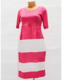 Riva Tricot plus size pink and white striped natural linen dress