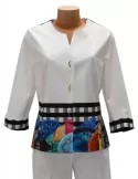 Fuego Woman elegant white jacket with black lace and fans