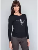 Fuego Woman black t-shirt with rhinestones embroidery