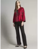 Completo pantaloni tailleur giacca e top seta rosso e nero Piero Moretti