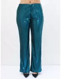 Shiny turquoise sequin flare trousers