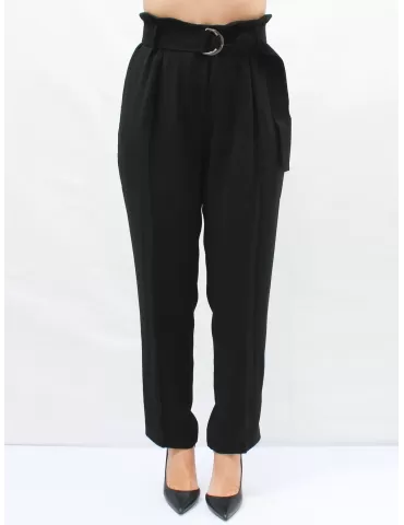 Fuego Woman Elegant black cady carrot pleated trousers pants