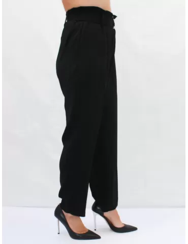 Fuego Woman Elegant black cady carrot pleated trousers pants