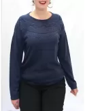 Maglia pullover lana a righe blu e rosso Fuego Woman