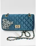 Anna Cecere bags acx433 | Borsa in raso blu con perle e strass