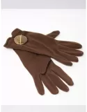 Buy online Italian plain brown fleece elegant gloves with rhinestones