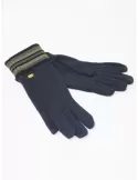 Buy online Italian blue cotton fleece gloves with striped gold cuffs