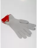 Buy online Italian grey angora wool gloves for women red suede cuffs