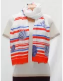 Italian scarf Marina D'Este - white blue orange striped Pashmina Shawl