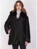 Pregiò Couture - Plus size black brocade padded jacket with fur