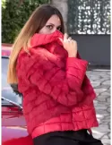 Two in one red rabbit fur bolero jacket and hoodie duvet gilet