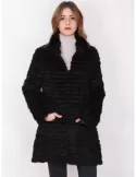 Black Real fur and silk striped coat jacket