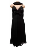 Gorgeous plunge V neck chiffon satin plissè black dress